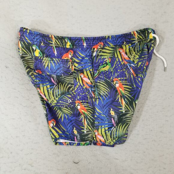 Native Youth Swim Shorts Mens 36 Blue Tropical Parrot Print Drawstring Trunks - Picture 6 of 15